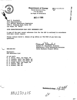 Submittal of Most Recent Site Characterization Plan, Reference List