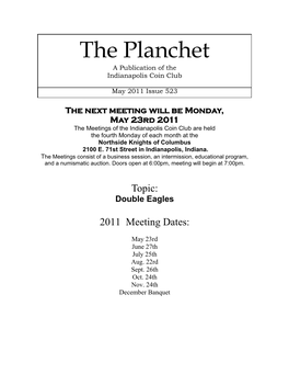 The Planchet a Publication of the Indianapolis Coin Club