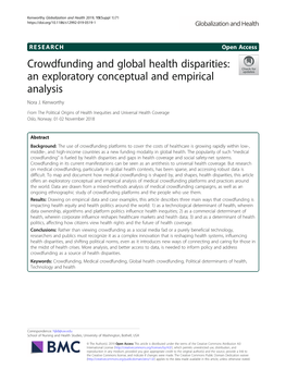 Crowdfunding and Global Health Disparities: an Exploratory Conceptual and Empirical Analysis Nora J