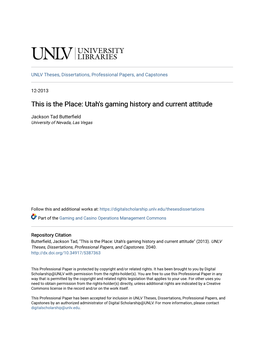 Utah's Gaming History and Current Attitude
