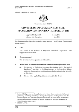 Control of Explosives Precursors Regulations 2014 (Application) Order 2015 Article 1