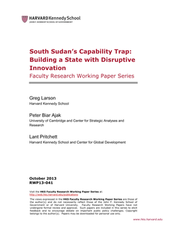 South Sudan's Capability Trap