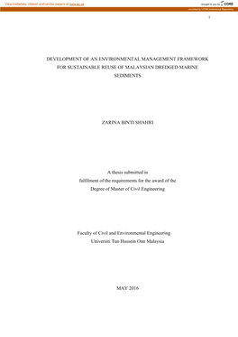 Development of an Environmental Management Framework for Sustainable Reuse of Malaysian Dredged Marine Sediments