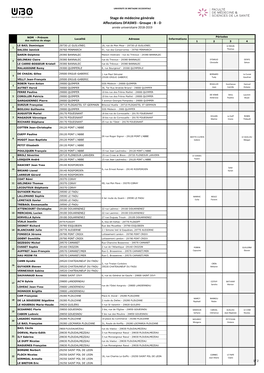 Stage De Médecine Générale Affectations DFASM3 - Groupe : B - D Année Universitaire 2018-2019