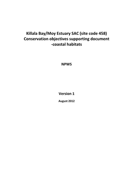 Killala Bay/Moy Estuary SAC (Site Code 458) Conservation Objectives Supporting Document -Coastal Habitats