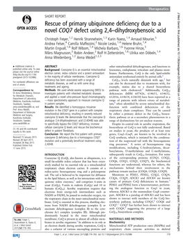 Rescue of Primary Ubiquinone Deficiency Due to a Novel COQ7 Defect Using 2,4–Dihydroxybensoic Acid