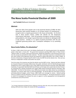 The Nova Scotia Provincial Election of 2009