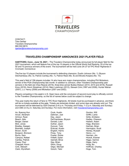 Travelers Championship Announces 2021 Player Field