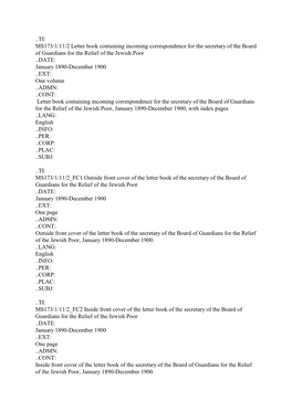 MS173/1/11/2 Letter Book Containing Incoming Correspondence for The