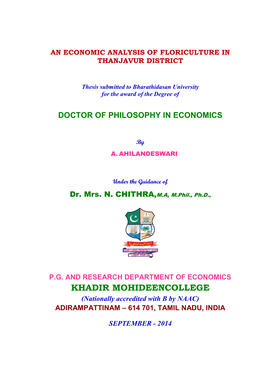 KHADIR MOHIDEENCOLLEGE (Nationally Accredited with B by NAAC) ADIRAMPATTINAM – 614 701, TAMIL NADU, INDIA