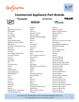 Commercial Appliance Part Brands