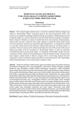 Hubungan Agama Dan Budaya Pada Masyarakat Gampong Kereumbok Kabupaten Pidie, Provinsi Aceh