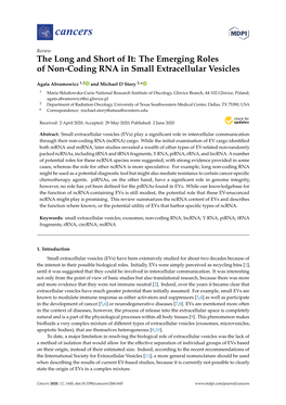 The Emerging Roles of Non-Coding RNA in Small Extracellular Vesicles