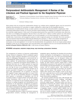 A Review of the Literature and Practical Approach for the Hospitalist Physician