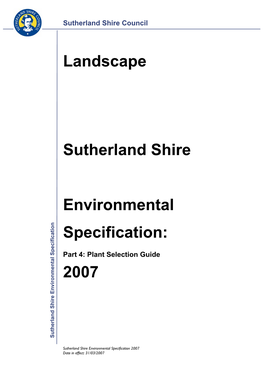 Landscape Sutherland Shire Environmental Specification: 2007