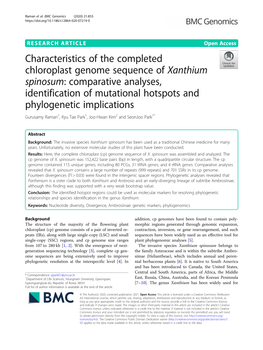 Characteristics of the Completed Chloroplast