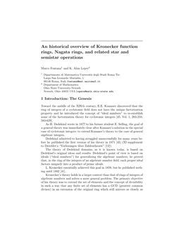 An Historical Overview of Kronecker Function Rings, Nagata Rings, and Related Star and Semistar Operations