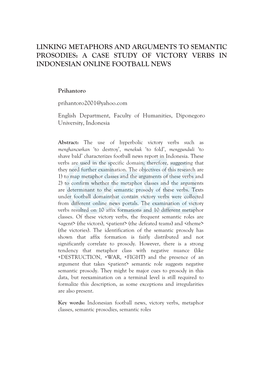 Linking Metaphors and Arguments to Semantic Prosodies: a Case Study of Victory Verbs in Indonesian Online Football News