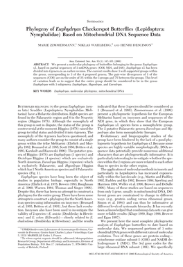 Phylogeny of Euphydryas Checkerspot Butterflies