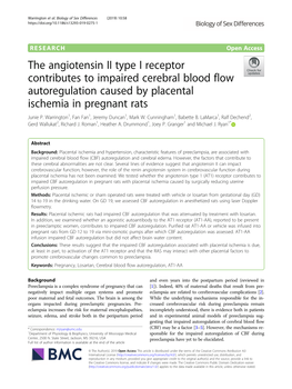 The Angiotensin II Type I Receptor Contributes to Impaired Cerebral Blood Flow Autoregulation Caused by Placental Ischemia in Pregnant Rats Junie P