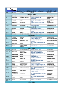 European Canoe Calendary Yanuary