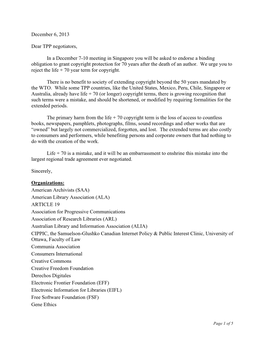 December 6, 2013 Dear TPP Negotiators, in a December 7-10