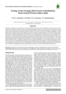 Ecology of the Swampy Relic Forests of Kathalekan from Central Western Ghats, India