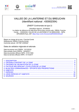 VALLEE DE LA LANTERNE ET DU BREUCHIN (Identifiant National : 430002354)