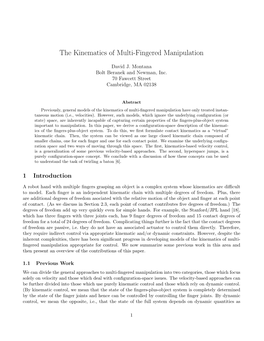 The Kinematics of Multi-Fingered Manipulation