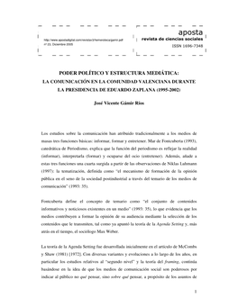 Poder Político Y Estructura Mediática: La Comunicación En La Comunidad Valenciana Durante La Presidencia De Eduardo Zaplana (1995-2002)