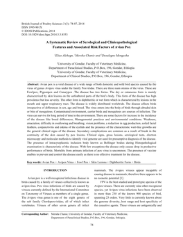 A Systematic Review of Serological and Clinicopathological Features and Associated Risk Factors of Avian Pox