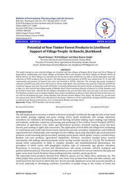 Potential of Non-Timber Forest Products to Livelihood Support of Village People in Ranchi, Jharkhand