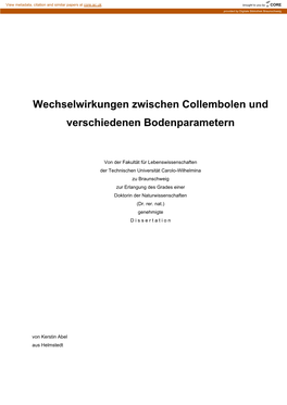 Wechselwirkungen Zwischen Collembolen Und Verschiedenen Bodenparametern