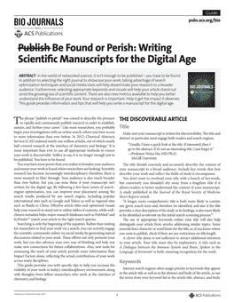 Publish Be Found Or Perish: Writing Scientific Manuscripts for the Digital Age