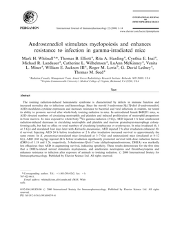 Androstenediol Stimulates Myelopoiesis and Enhances Resistance to Infection in Gamma-Irradiated Mice Mark H