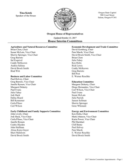 Speaker Appointments to House Interim Committees