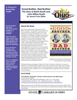 Good Brother, Bad Brother: Toolkit the Story of Edwin Booth and John Wilkes Booth by James Cross Giblin