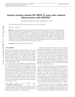 Infrared Emission Towards SN 1987A 11 Years After Outburst Et Al., 1996) on Board ISO 11 Years After Outburst