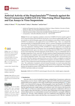 Antiviral Activity of the Propylamylatintm Formula Against the Novel Coronavirus SARS-Cov-2 in Vitro Using Direct Injection and Gas Assays in Virus Suspensions