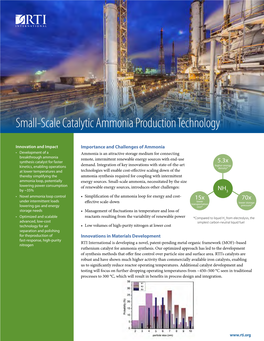 Small-Scale Catalytic Ammonia Production Technology