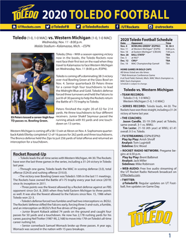 2020 TOLEDO FOOTBALL Utrockets.Com @Toledofb @Toledorockets /Utrockets @Utrockets