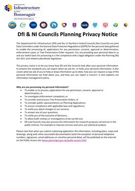 Dfi & NI Councils Planning Privacy Notice