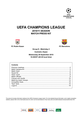 Uefa Champions League 2010/11 Season Match Press Kit