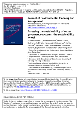 Assessing the Sustainability of Water Governance Systems: The