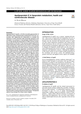 Apolipoprotein E in Lipoprotein Metabolism, Health and Cardiovascular Disease