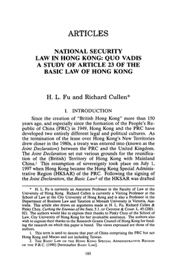 A Study of Article 23 of the Basic Law of Hong Kong