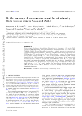 Arxiv:1802.03258V1 [Astro-Ph.SR] 9 Feb 2018 Every Example Mentioned Above (Besides the Rare Case for Example Double-Lined Eclipsing Binaries (See Torres Et Al