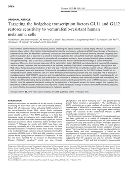 Targeting the Hedgehog Transcription Factors GLI1 and GLI2 Restores Sensitivity to Vemurafenib-Resistant Human Melanoma Cells