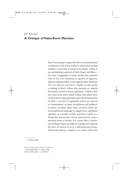 Jim Kincaid a Critique of Value-Form Marxism