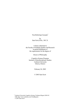 Non-Referring Concepts by Sam Scott, B.Sc., M.C.S. a Thesis Submitted To
